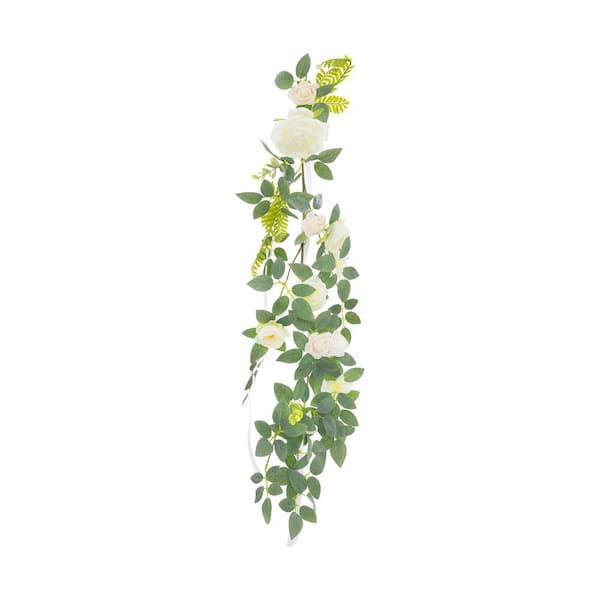 10-Pieces White 29.5 in. Indoor/Outdoor Artificial Rose Flower Wedding Chair Decor Artificial Flower Decorations