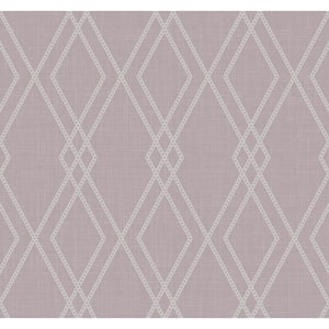 60.75 sq. ft. Lilac Haze and Metallic Chrome Dorsey Diamond Geometric Unpasted Paper Wallpaper Roll