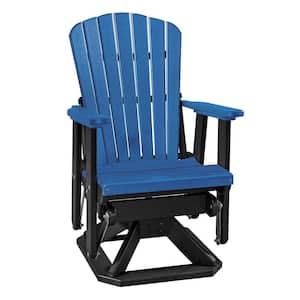 Adirondack Blue and Black Fan Back Swivel Glider Composite Adirondack Chair