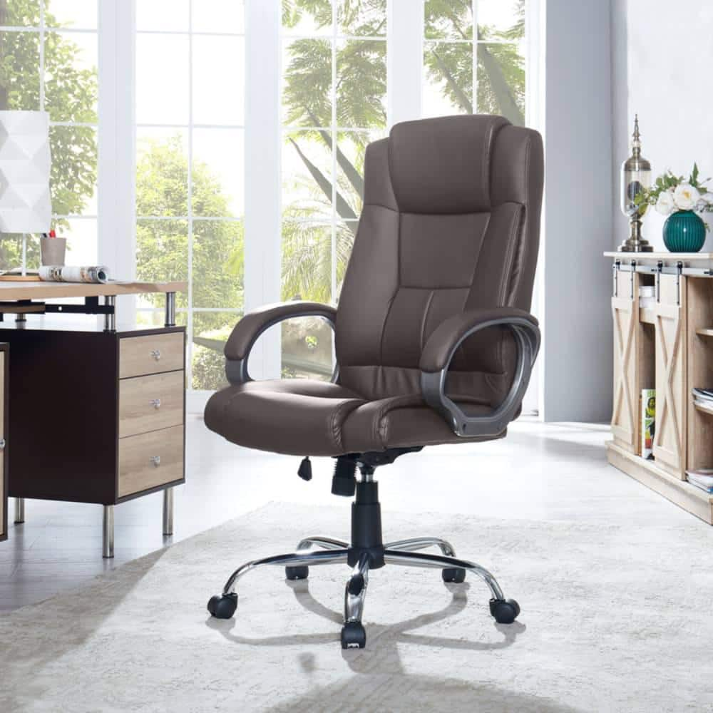 HOMESTOCK Gray High Back Executive Premium Faux Leather Office