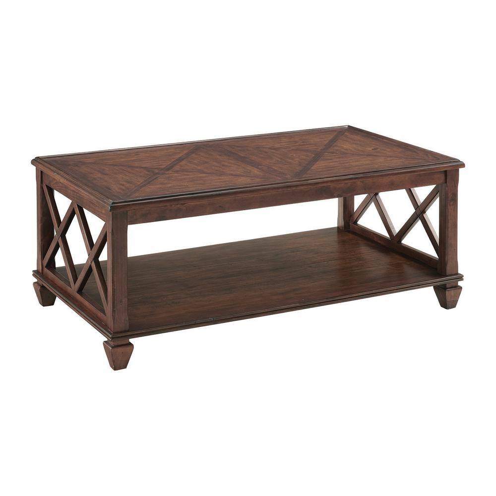 45" Cherry Pine Wood Coffee Table with Lower Shelf