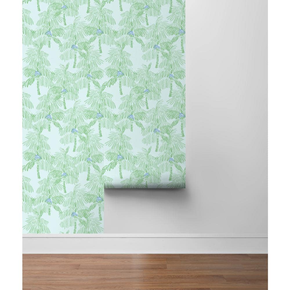 Baby Blue and Seafoam Tropical Peel and Stick Wallpaper