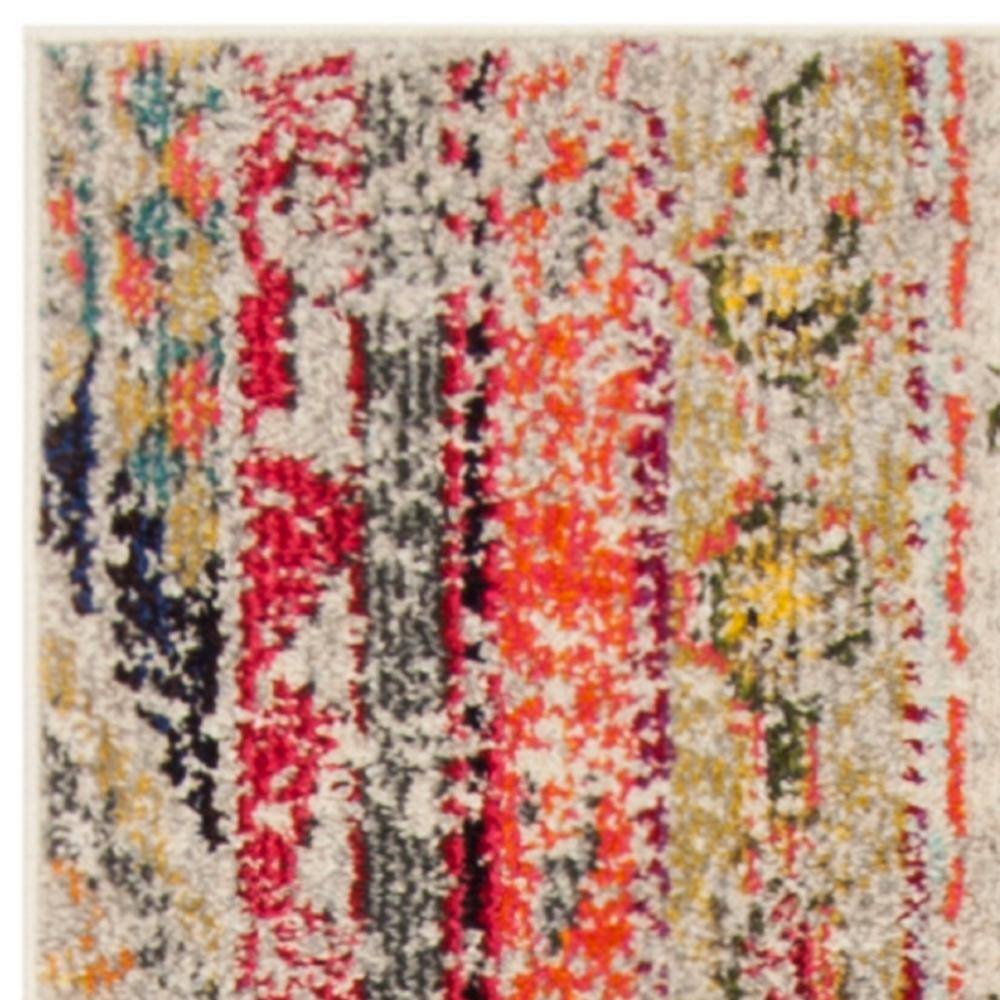 Light Grey and Multi Synthetic Boho Area Rug