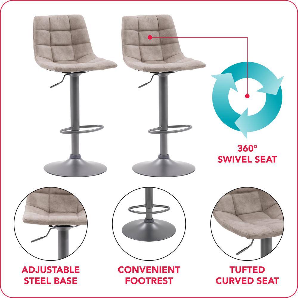 Palmer Adjustable Light Grey Tufted Fabric Swivel Barstools - Set of 2