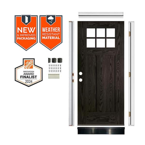 36in.x79in. Craftsman 6-Lite ClearGlass RH BabyGrand Stain Fiberglass AssemblyRequired FrontDoor Kit w/QuickAssembleJamb