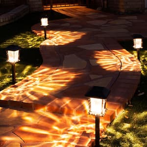 Solar 15 Lumens Black Outdoor Integrated LED Path Light with Hammered Glass (4-Pack); Weather/Water/Rust Resistant