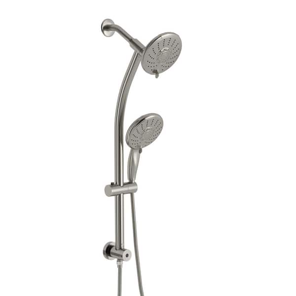 5-Spray 5 in. Wall-Mounted Dual Fixed and Handheld Shower Head 1.8 GPM with Adjustable Slide Bar in Brushed Nickel