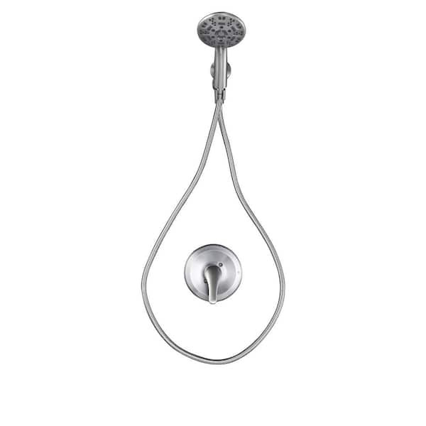 Single-Handle 7-Spray Shower Faucet 1.8 GPM with Brass Rough-in Valve, 70 in. Hose and Silicone Nozzle in Brushed Nickel
