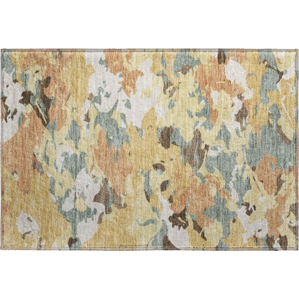 Mayfield Premium Machine Washable Abstract AMF2497 Gold 2 ft. x 3 ft. Accent Rug