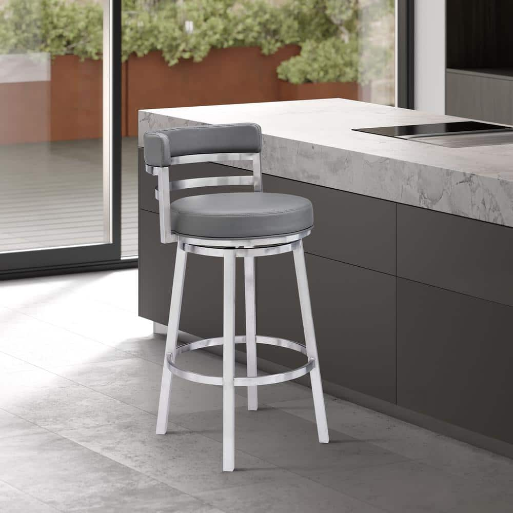 Armen Living Titana 36 40 In Greybrushed Stainless Steel Metal 26 In Bar Stool With Faux 5153