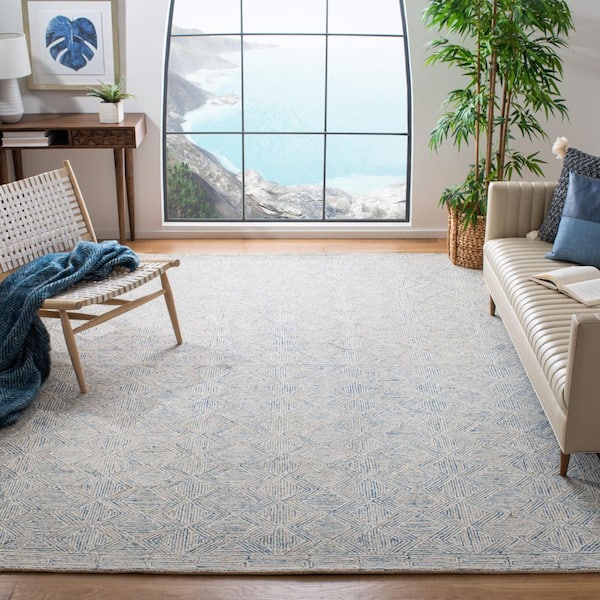 Micro-Loop Blue/Ivory 9 ft. x 12 ft. Striped Chevron Area Rug