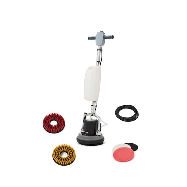 Commercial Corded Carpet and Hard Floor Buffer Cleaner Machine in Grey with Solution Tank, 2-Brushes and 3-Scouring Pads