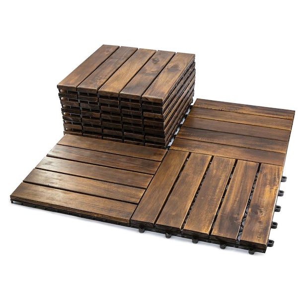 12 in. x 12 in. Acacia Wood Interlocking Flooring Deck Tile, Dark Coffee, 30-Pack Covering 30 sq. ft.