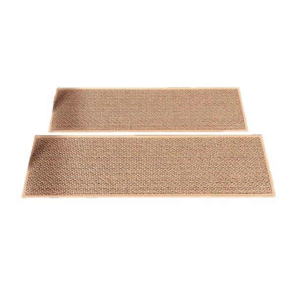 Beige Rubber Backing Stair Tread Cover 8 in. x 30 in. Linen Material Set of 15 Non-Slip Stair Runners for Wooden Steps