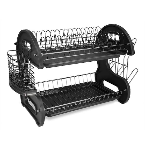 Unbranded 2-Tier Plastic 17.5 in. x 10.5 in. x 7 in. Dish Drainer