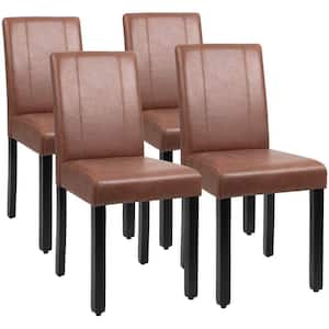 Brown Dining Chairs PU Leather Modern Kitchen chairs with Solid Wood Legs (Set of 4)
