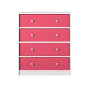 Mya Park White with Pink bins, particle board 31.65 in, Kids Armoire with Drawers