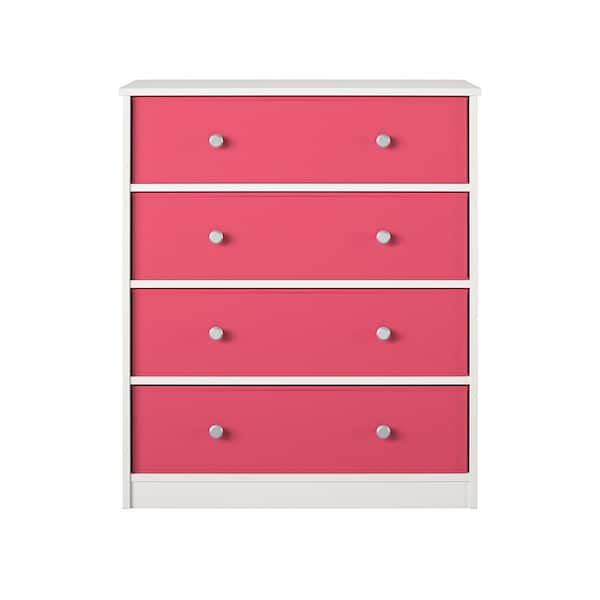 Ameriwood Home Mya Park White with Pink bins, particle board 31.65 in, Kids Armoire with Drawers
