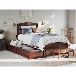 Warren 38-1/4 in. W Walnut Twin Solid Wood Frame with Footboard 2-Drawers and USB Device Charger Platform Bed