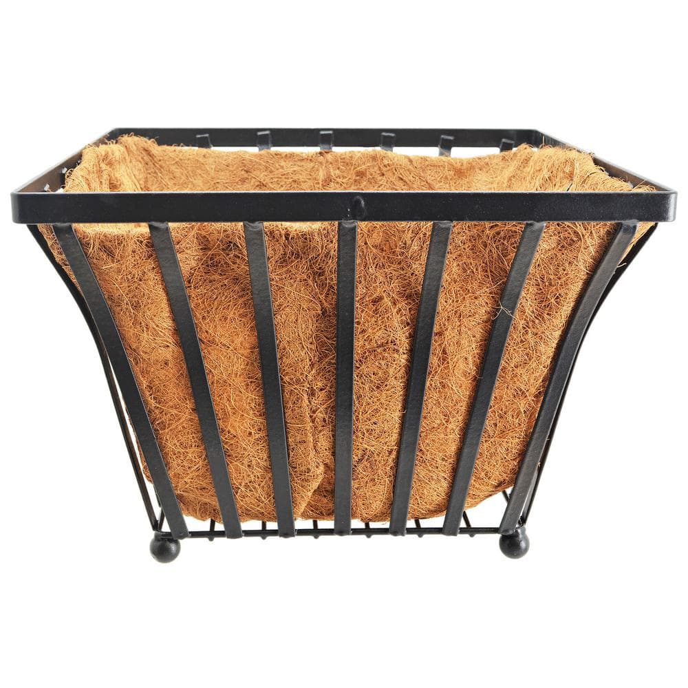 Large Black Metal Square Outdoor Planter with Coconut Liner