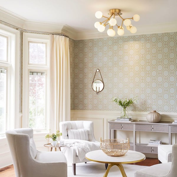 Allegra 15-Light Gold Modern Sputnik Cluster Frosted Opal Glass Globe Bubble Semi-Flush Mount LED Light
