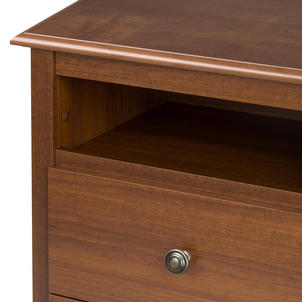 Elegant Cherry Nightstand with Open Shelf and Antique Bronze Knobs