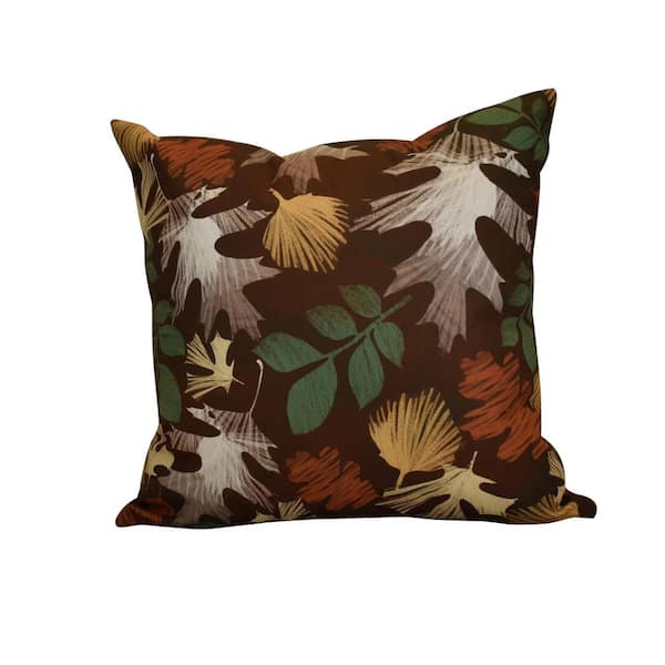 E BY DESIGN LLC Watercolor Leaves, Floral Print Throw Pillow, Brown
