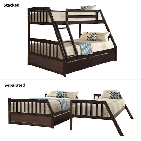 Harper Bright Designs Espresso Solid, Twin Over Twin Bunk Beds That Can Be Separated