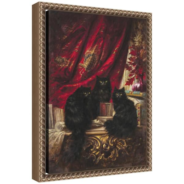 Sylvie "Three Black Cats by Carl Kahler" by Nostalgia Prints Animals Framed Canvas Art Print 13 in. x 10 in.