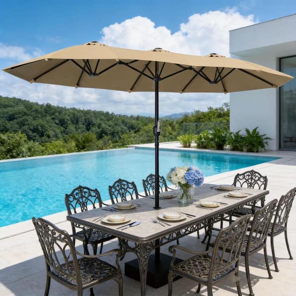 15 ft rectangular patio umbrella SEEUTEK 15 ft Rectangular Patio Umbrella with Base, 360° Rotation, UPF 50+  Outdoor Market Umbrella for Backyard BZ-2514