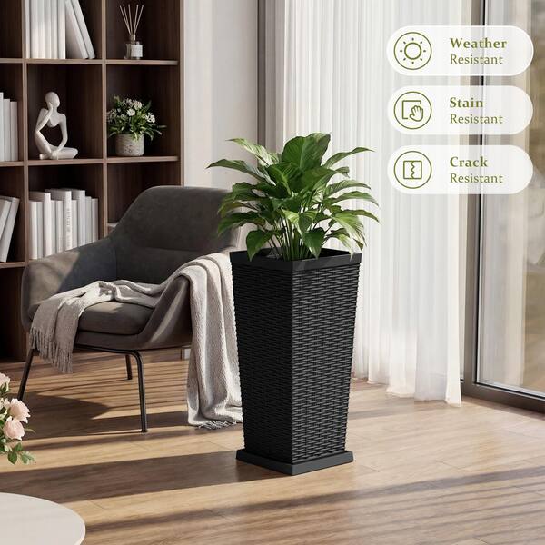 Tozey Rattan Texture Black Outdoor Resin Tapered Planter Set with