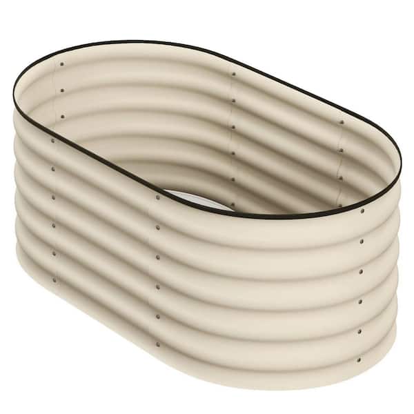 3.5 ft. x 2 ft. x 1.4 ft. Galvanized Raised Garden Bed Kit, Outdoor Metal Elevated Planter Box with Safety Edging, Cream