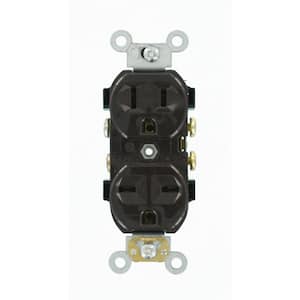 15 Amp Commercial Grade Dual-Voltage Self Grounding Duplex Outlet, Brown
