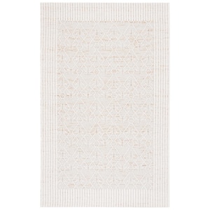 Marbella Collection Ivory Brown Doormat 3 ft. x 5 ft. Border Geometric Area Rug