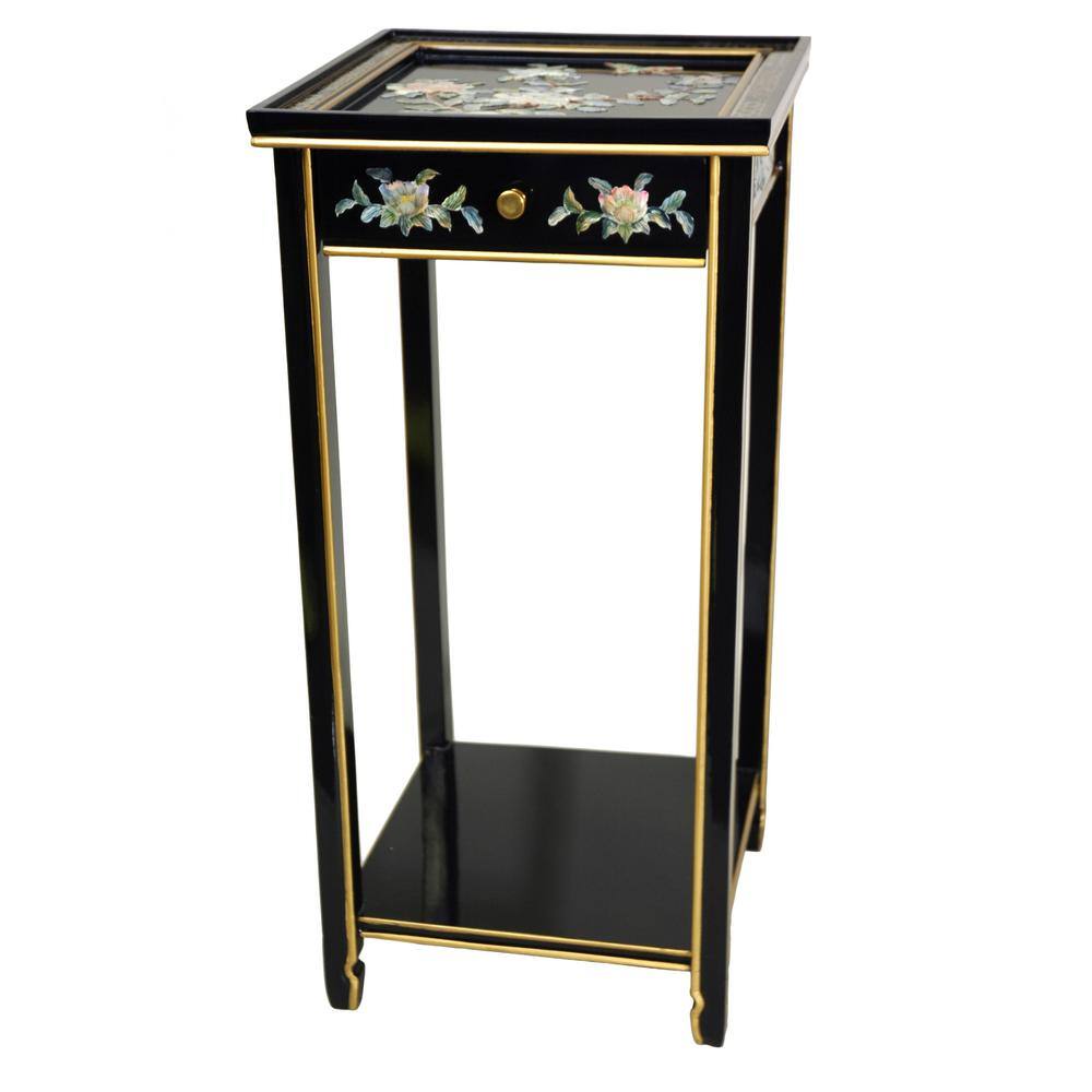 Oriental Furniture 14 in. Lacquer Birds and Flowers Oriental Pedestal
