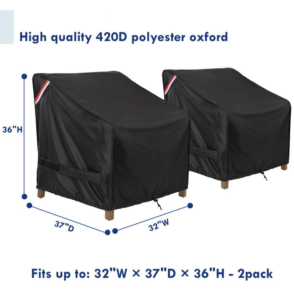 Black Waterproof Oxford Patio Chair Covers, 32W x 37D x 36H, 2 Pack