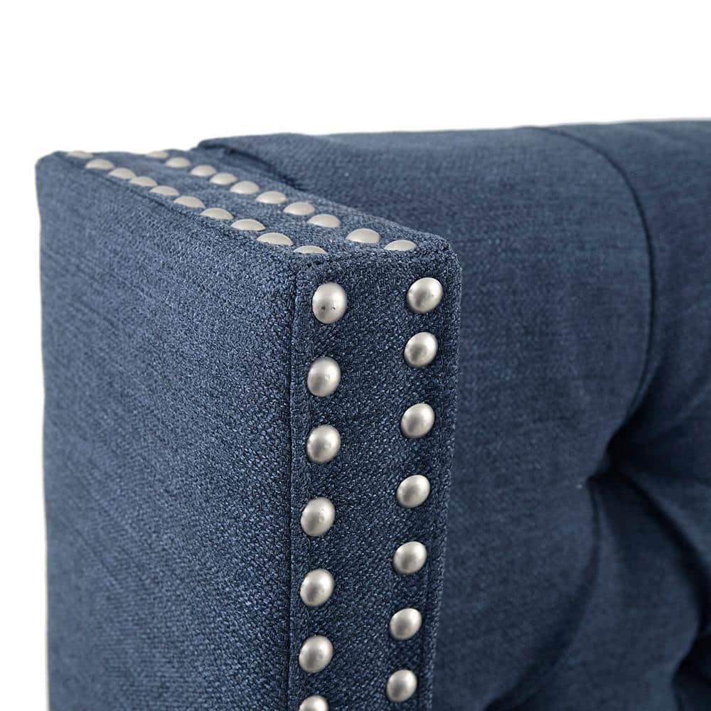 Navy Queen Upholstered Tufted Headboard with Metal Legs