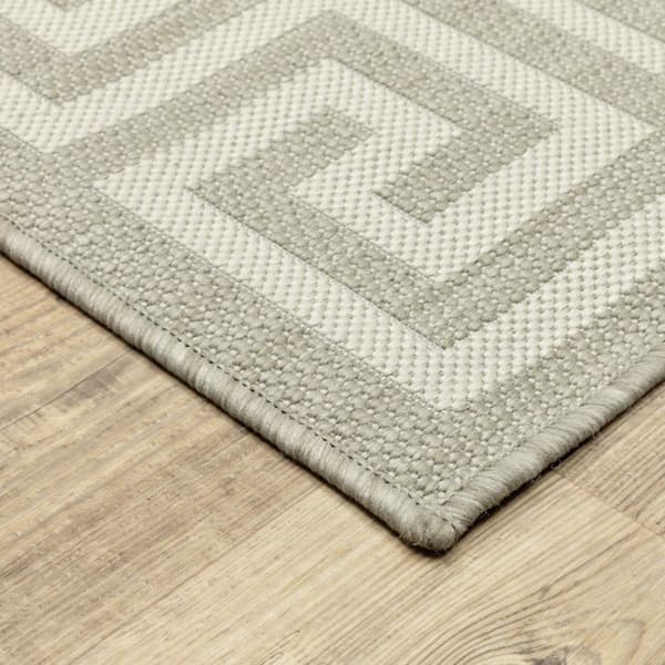 Gray, Ivory 2 ft. x 7 ft. Loomed Border Polypropylene Rectangle Indoor/Outdoor Area Rug