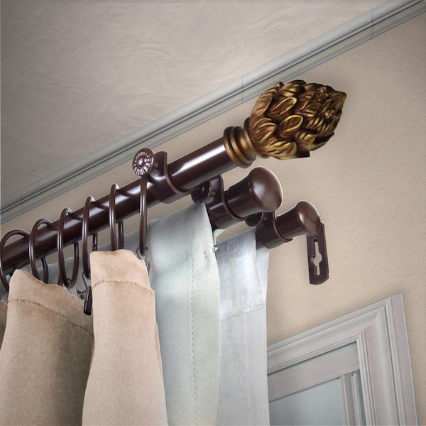 EMOH 13/16" Dia Adjustable 28" to 48" Triple Curtain Rod in Cocoa with Julia Finials