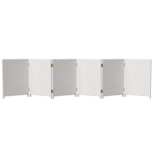 2 ft. Short Woven Fiber Folding Screen - 6 Panel - White