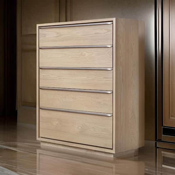 Benjara Brown 5-Drawers 42 in. Chest of Drawers Dresser Without Mirror