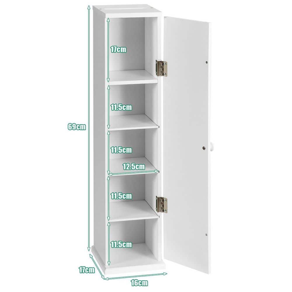 White Slim MDF Bathroom Storage Cabinet with Shelves