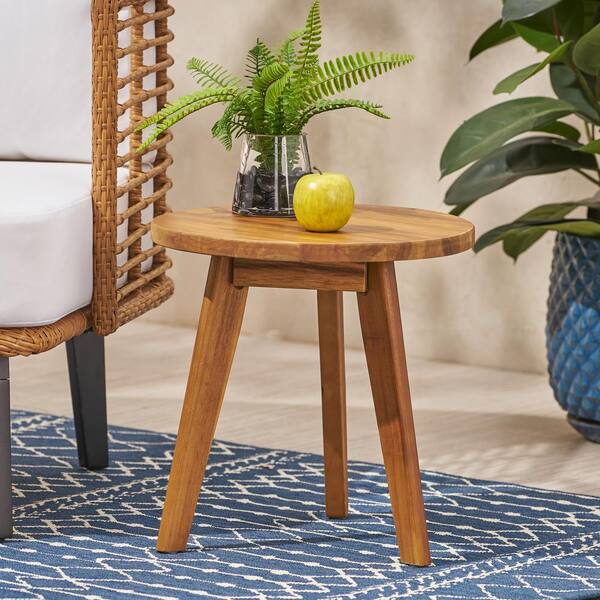 Patio Round Acacia Wood Side Table with Funky Legs for