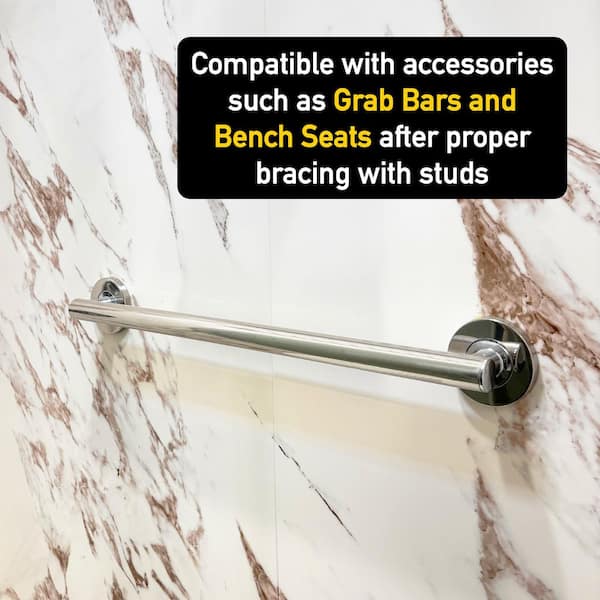 CASTICO - Sierra Light 32 in. x 60 in. x 84 in. Solid Composite Stone Alcove Shower Kit with Walls and White Pan Base L/R Drain