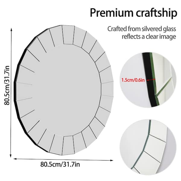 Wisfor 32 in. W x 32 in. H Large Round Frameless Anti-Rust Beveled Glass Art Mirror Decor Wall Bathroom Vanity Mirror in Silver