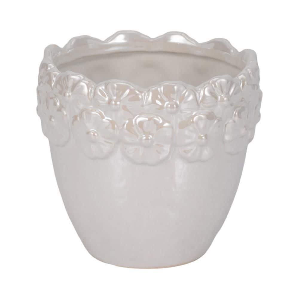 Ivory/Beige Ceramic Iridescent Floral Crown Round Planter (6 in. W x 5.5 in. H) price history on PriceWatchPro