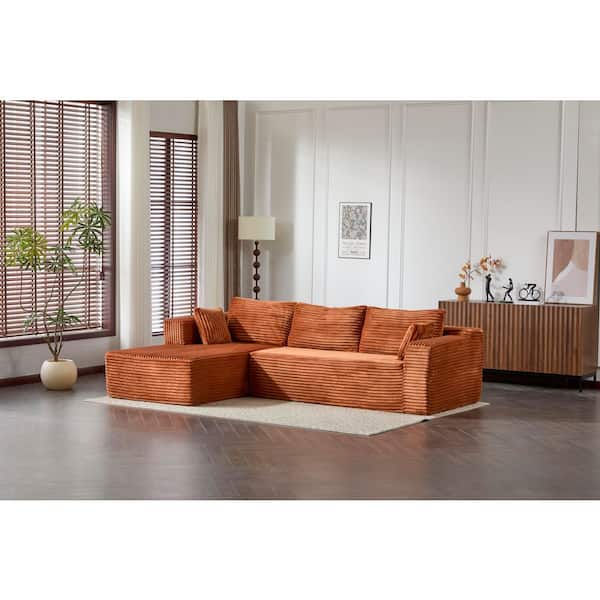 SSOSJ 110 in. Straight Arm Corduroy Modular Sectional Sofa with Comfortable Pillows and Convertible in Earthy Red