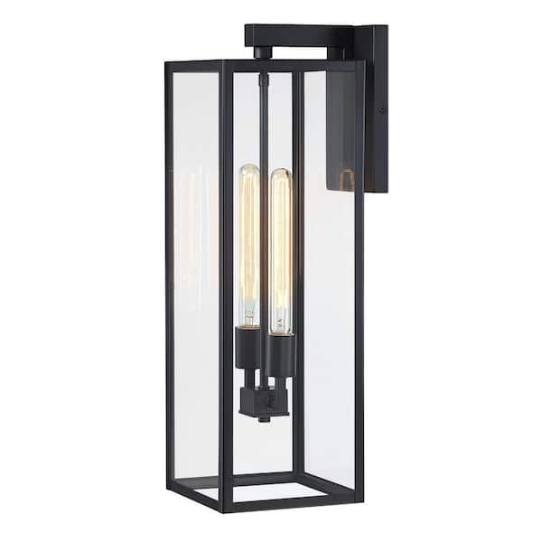 25 in. H 2-Light Matte Black Hardwired Outdoor Wall Lantern Sconce