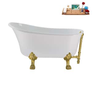 51 in. Acrylic Clawfoot Non-Whirlpool Bathtub in Glossy White with Polished Gold Drain And Polished Gold Clawfeet