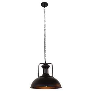1-Light Matte Black Shaded Pendant Light with 16 in.W Metal Shade